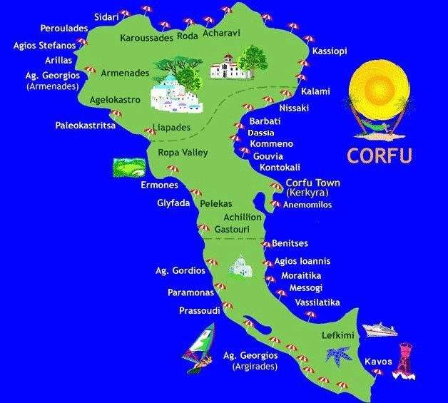 Карта курортов Корфу