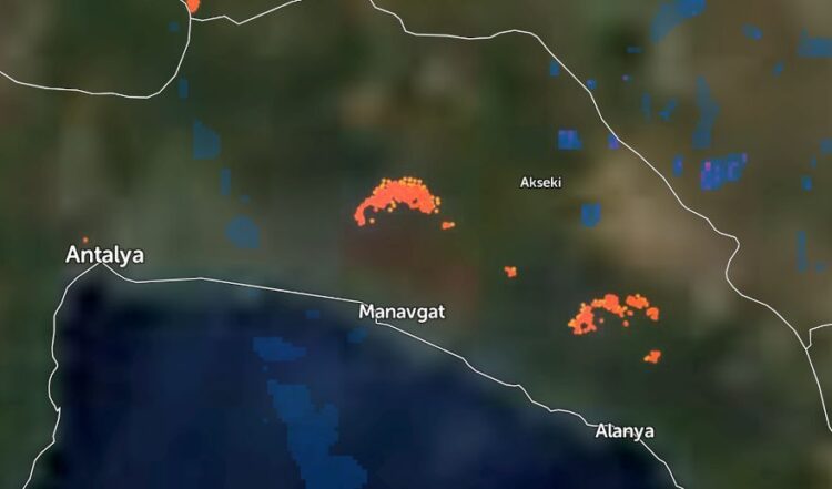 Пожары в Турции на карте
