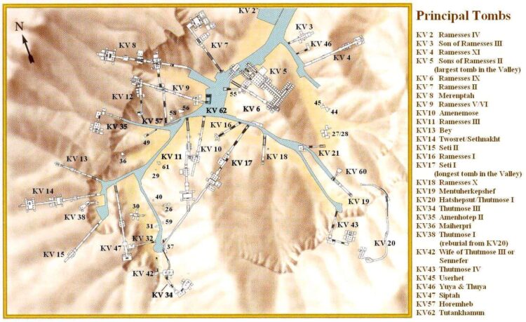Схема Долины царей в Луксоре