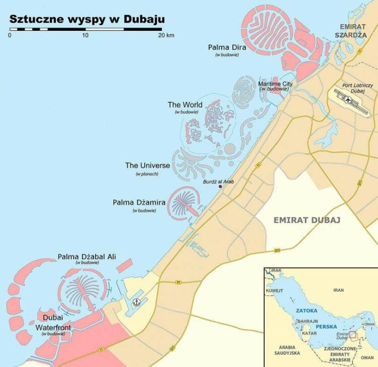 Карта искусственных островов в Дубае