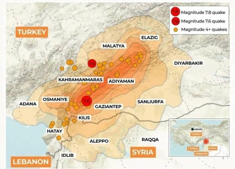 Землетрясение в Турции на карте